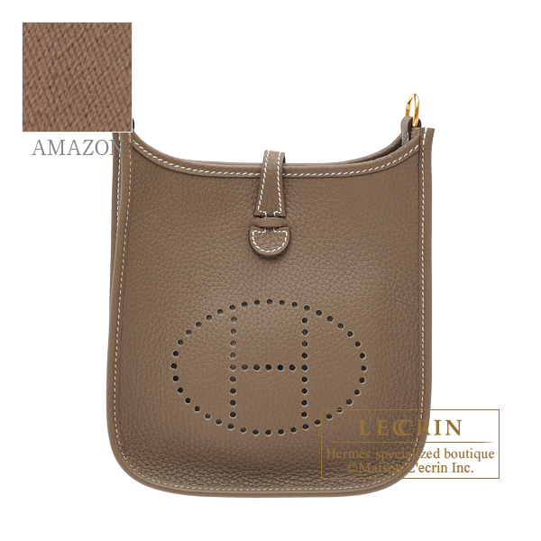 Hermes　Evelyne Amazon bag TPM　Etoupe grey　Clemence leather　Gold hardware　Bandouliere 111cm