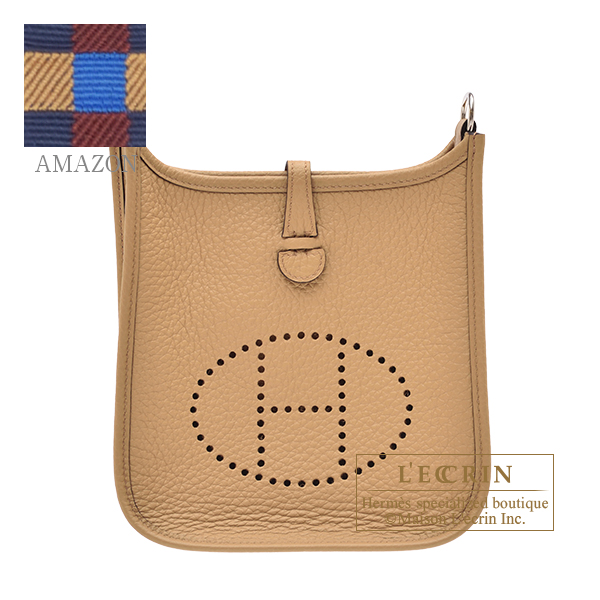 Hermes　Evelyne Amazon bag TPM　Chai/　Sangle Maxi Quadrille　Clemence leather　Silver hardware