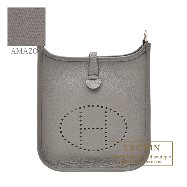 Hermes　Evelyne Amazon bag TPM　Gris meyer　Clemence leather　Silver hardware　Bandouliere 111cm