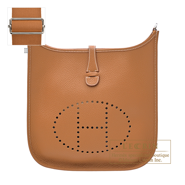 Hermes Clemence Leather Evelyne III MM Messenger Bag Gold Brown