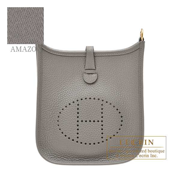 Hermes　Evelyne Amazon bag TPM　Gris meyer　Clemence leather　Gold hardware　Bandouliere 111cm