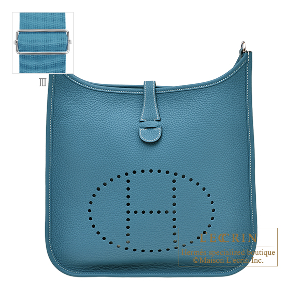 Hermes　Evelyne 3 bag PM　New blue jean　Clemence leather　Silver hardware