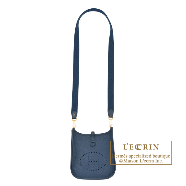 Hermes Mini Evelyne 16 Clemence In Bleu Royal With Gold Hardware