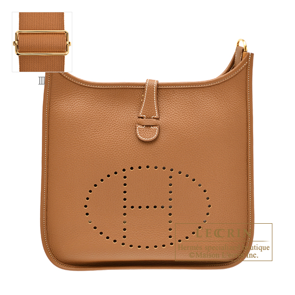 HERMES Evelyne PM Clemence Leather Crossbody Bag Orange