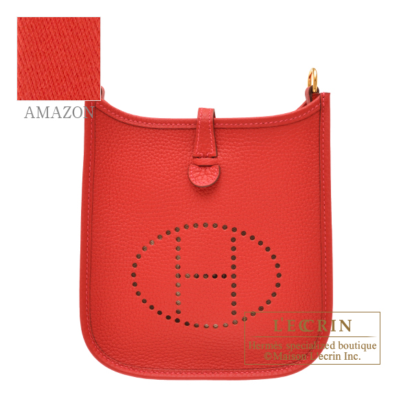 Hermes　Evelyne Amazon bag TPM　Vermillon　Clemence leather　Gold hardware　Bandouliere 111cm