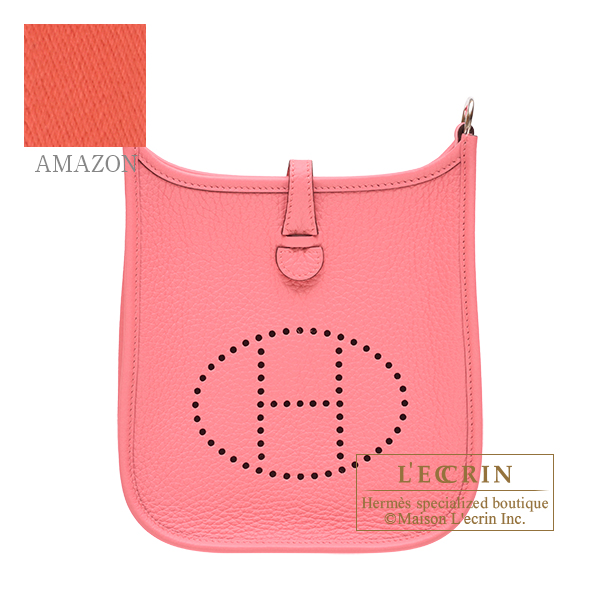 Hermes　Evelyne Amazon bag TPM　Rose azalee/　Rouge pivoine　Clemence leather　Silver hardware　Bandouliere 111cm
