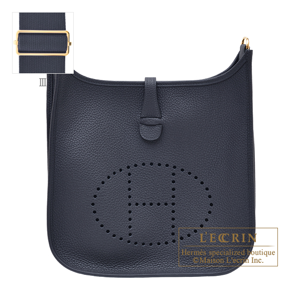 Hermes　Evelyne 3 bag PM　Blue indigo　Clemence leather　Gold hardware