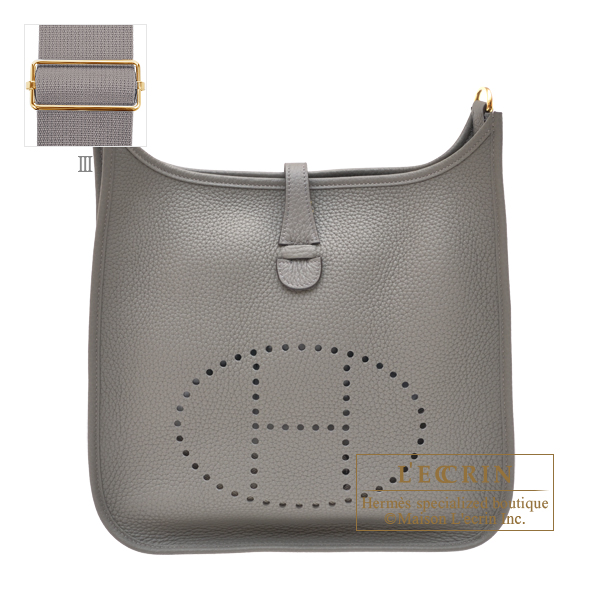 Hermes　Evelyne 3 bag PM　Gris meyer　Clemence leather　Gold hardware