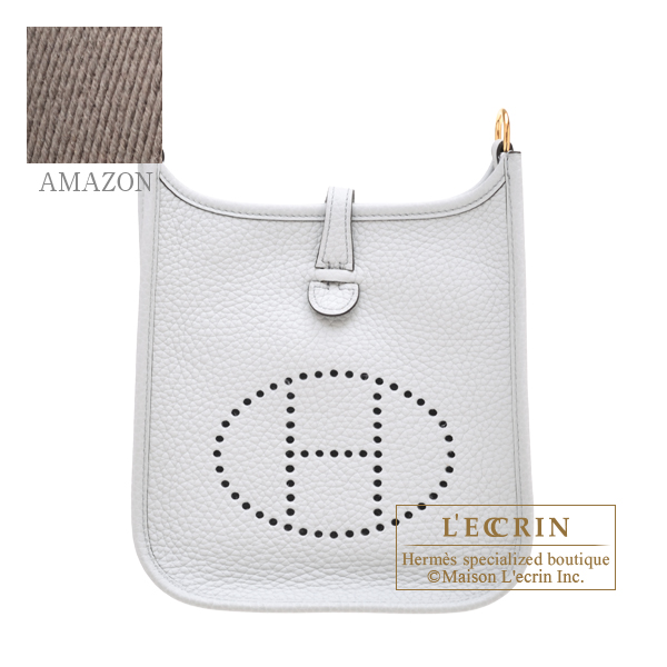Hermes　Evelyne Amazon bag TPM　Blue pale/　Etain　Clemence leather　Gold hardware　Bandouliere 111cm