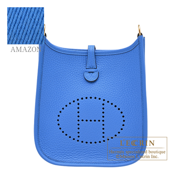 Hermes　Evelyne Amazon bag TPM　Blue hydra　Clemence leather　Gold hardware　Bandouliere 111cm
