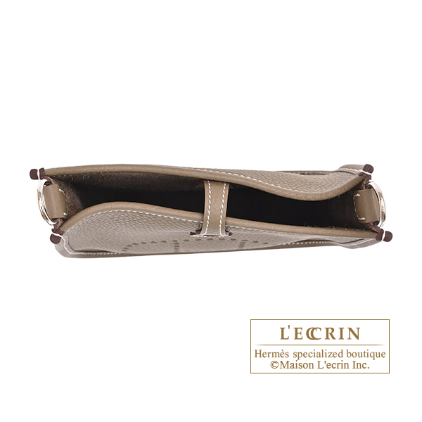 Hermes Evelyne Amazon bag TPM Etoupe grey/ Blue indigo Clemence leather Silver hardware Bandouliere 111cm