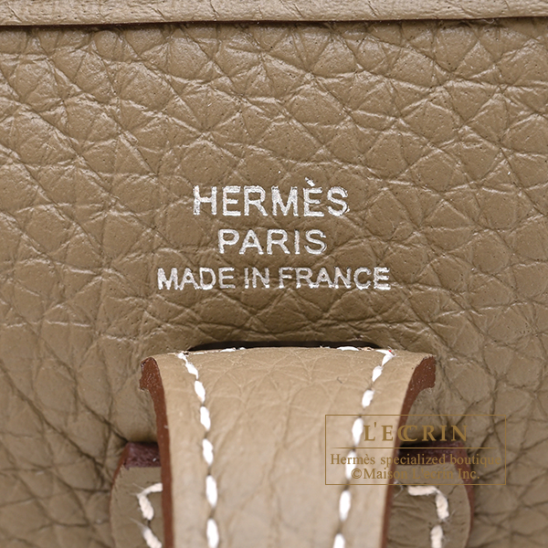 Hermes Evelyne Amazon bag TPM Etoupe grey/ Blue indigo Clemence leather Silver hardware Bandouliere 111cm