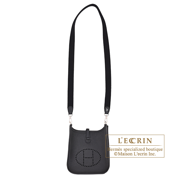 Hermes Evelyne Amazon bag TPM Black Clemence leather Silver hardware Bandouliere 111cm