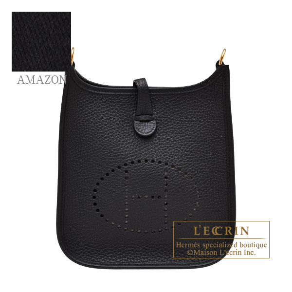 Hermes　Evelyne Amazon bag TPM　Black　Clemence leather　Gold hardware　Bandouliere 111cm