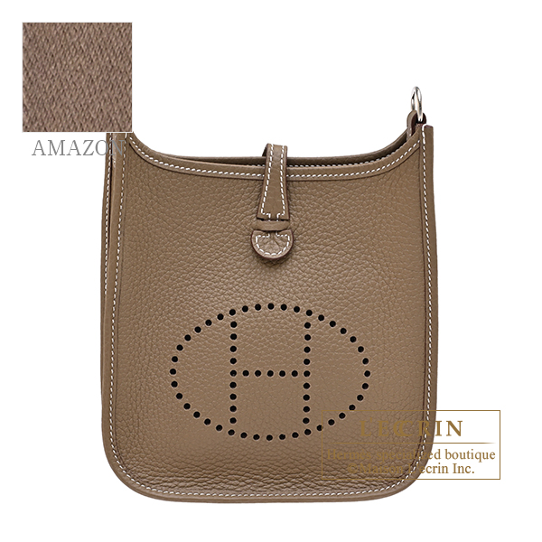 Hermes Evelyne Amazon bag TPM Etoupe grey Clemence leather Silver hardware Bandouliere 111cm