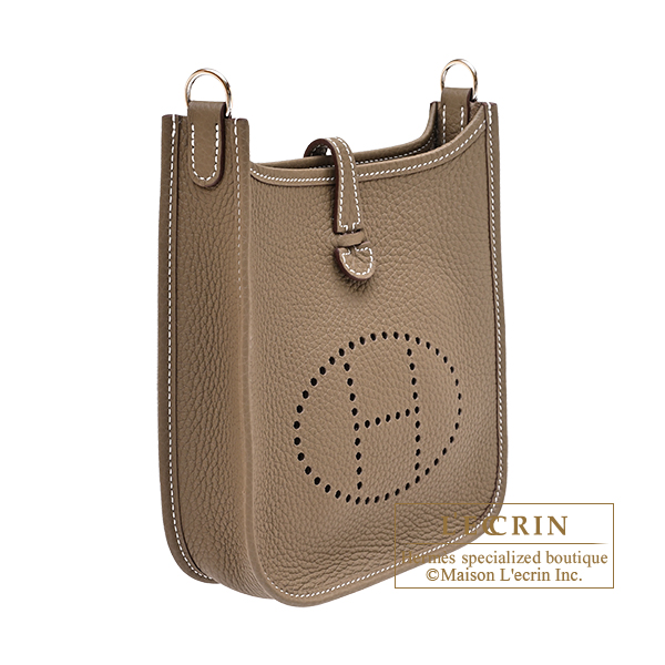 Hermes Evelyne Amazon bag TPM Etoupe grey Clemence leather Silver hardware Bandouliere 111cm