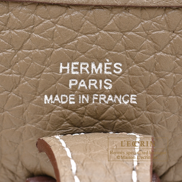 Hermes Evelyne Amazon bag TPM Etoupe grey Clemence leather Silver hardware Bandouliere 111cm