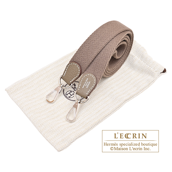 Hermes Evelyne Amazon bag TPM Etoupe grey Clemence leather Silver hardware Bandouliere 111cm