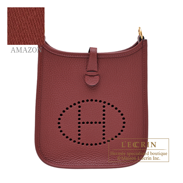 Hermes　Evelyne Amazon bag TPM　Rouge H　Clemence leather　Gold hardware　Bandouliere 111cm
