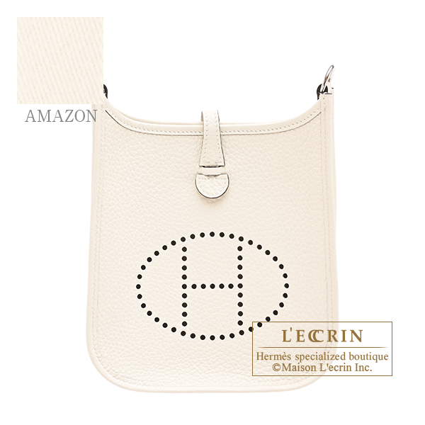 Hermes Evelyne Amazon bag TPM Cream Clemence leather Silver hardware Bandouliere 111cm