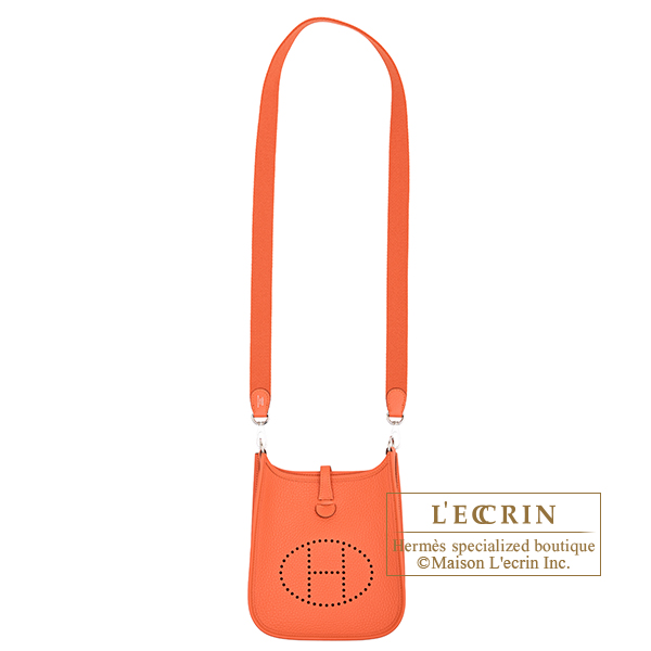 Hermes Evelyne Amazon bag TPM Tangerine Clemence leather Silver hardware Bandouliere 111cm