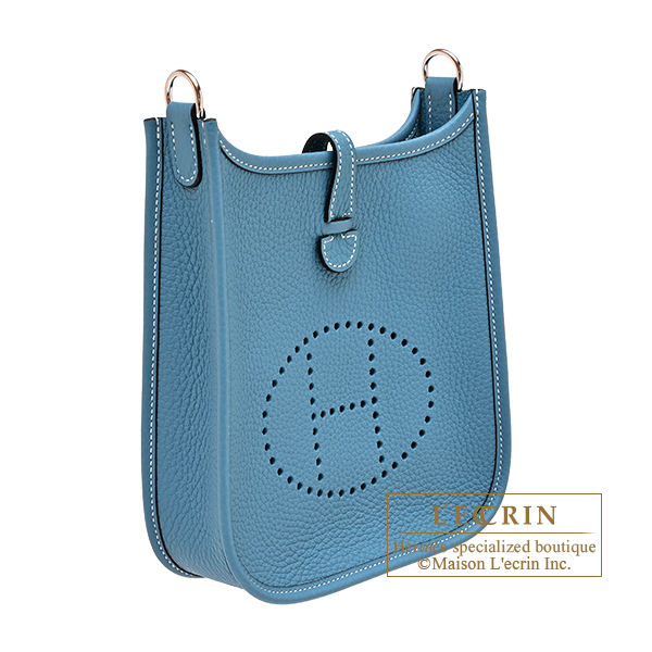 Hermes Evelyne Amazon bag TPM New blue jean Clemence leather Silver hardware Bandouliere 111cm