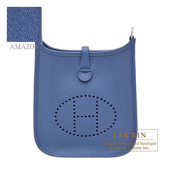 Hermes　Evelyne Amazon bag TPM　Blue tie　Clemence leather　Silver hardware　Bandouliere 111cm