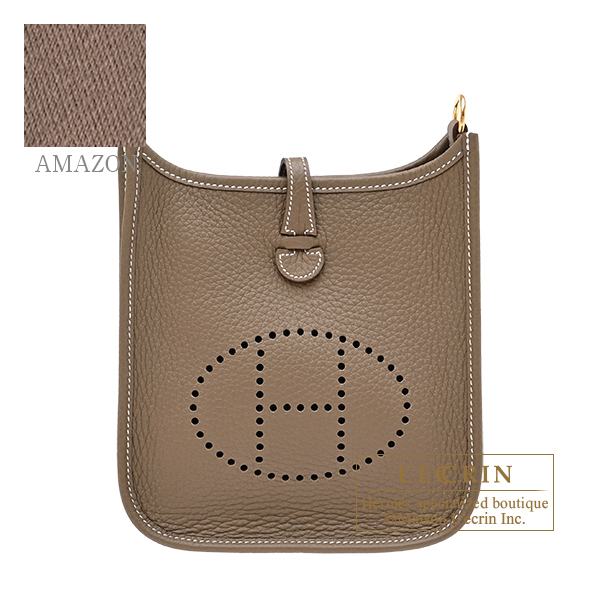 Hermes　Evelyne Amazon bag TPM　Etoupe grey　Clemence leather　Gold hardware　Bandouliere 111cm