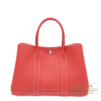 Hermes　Garden Party bag 30/TPM　Rouge casaque　Country leather　Silver hardware