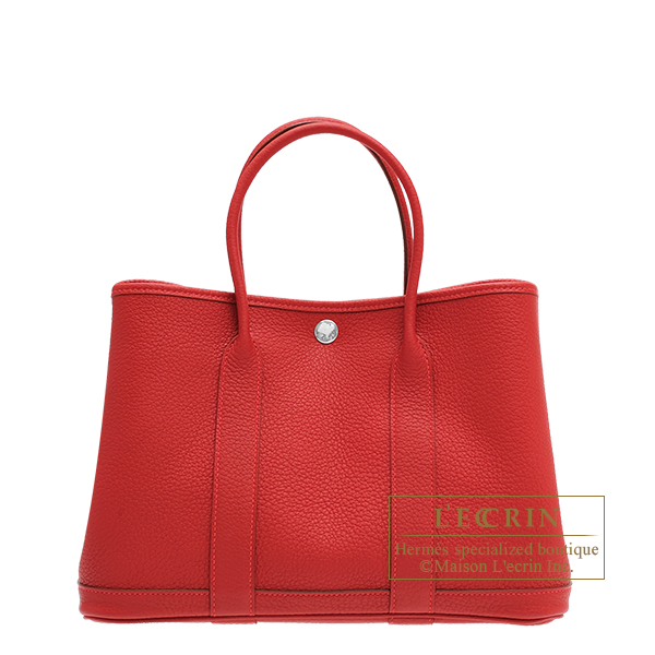 Hermes Garden Party bag 30/TPM Rouge piment Negonda leather Silver hardware