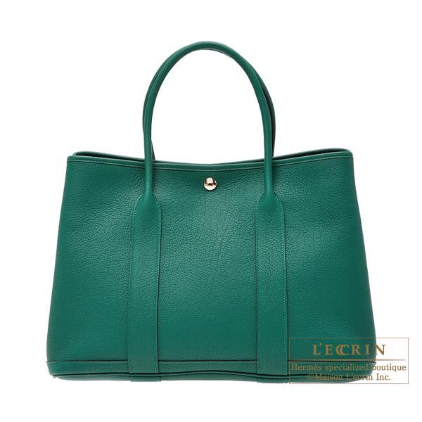 Hermes Garden Party bag PM Malachite Negonda leather Silver