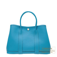 Hermes　Garden Party bag 30/TPM　Turquoise blue　Country leather　Silver hardware