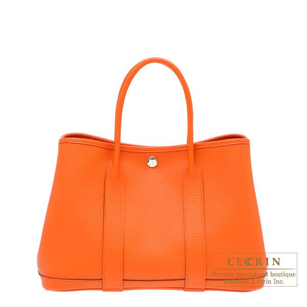 Hermes Garden Party bag 30 TPM Feu Country leather Silver hardware