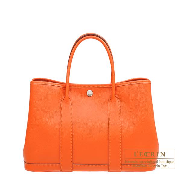 Hermes Garden Party bag TPM Feu Epsom leather Silver hardware