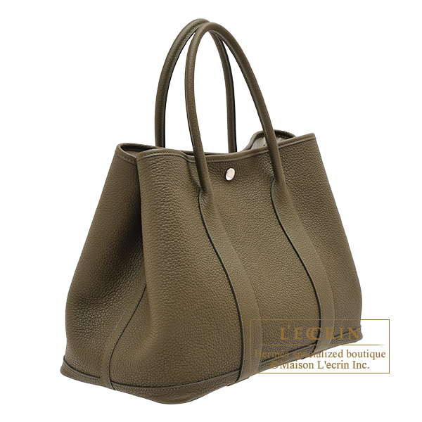 Hermes Garden Party bag PM Vert veronese Negonda leather Silver hardware