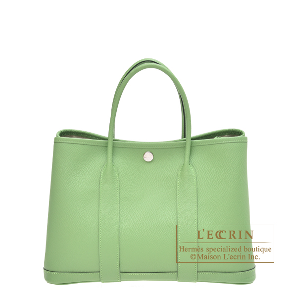 Hermes Garden Party bag TPM Vert criquet Epsom leather Silver hardware