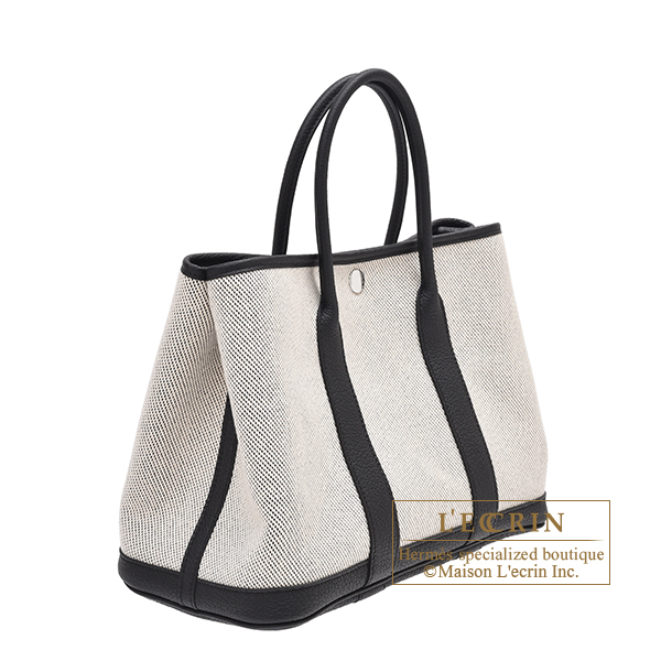 Hermes Garden Party bag TPM Ecru/Black Twill H/Negonda Silver