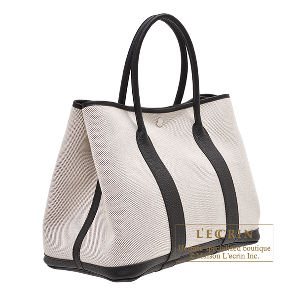 Hermes Garden Party bag 36/PM Ecru/Cassis/Black Twill H/Negonda leather  Silver hardware