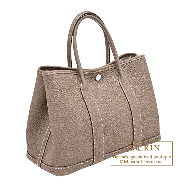 Hermes Garden Party bag 30/TPM Etoupe grey Negonda leather Silver hardware
