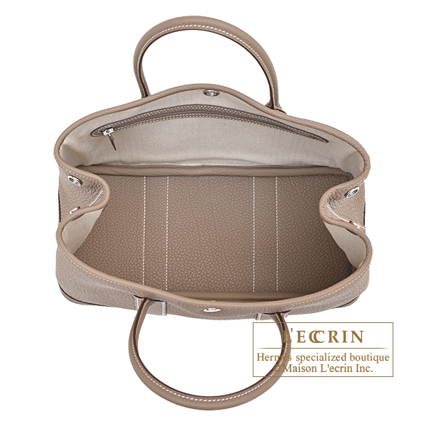 Hermes Garden Party bag 30/TPM Etoupe grey Negonda leather Silver hardware