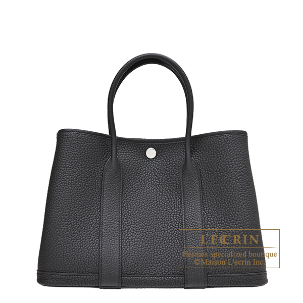 Hermes Garden Party bag 30/TPM Black Negonda leather Silver hardware