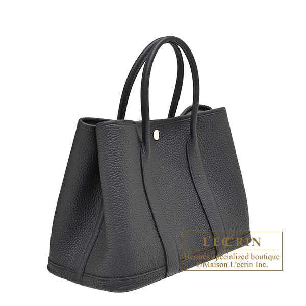 Hermes Garden Party bag 30/TPM Black Negonda leather Silver hardware