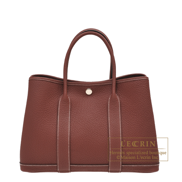 Hermes Garden Party bag 30 TPM Rouge H Negonda leather Silver