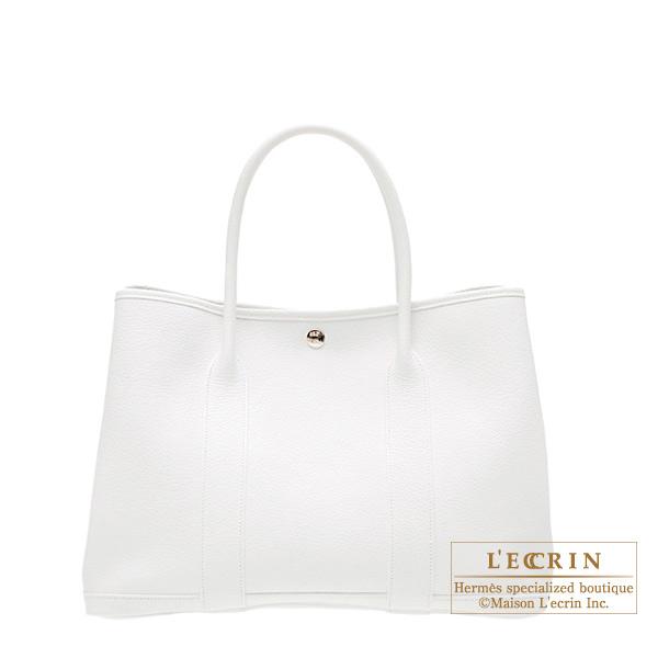 Hermes Garden Party bag TPM White Negonda leather Silver hardware
