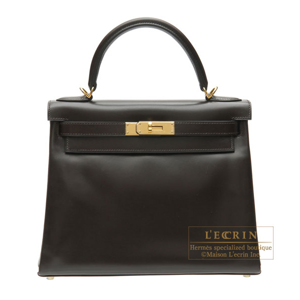 Hermes　Kelly bag 28　Retourne　Chocolat　Box calf leather　Gold hardware