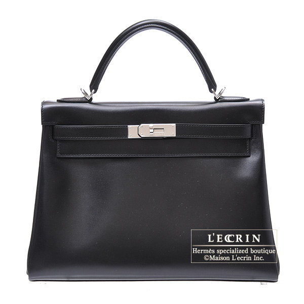 Hermes　Kelly bag 32　Retourne　Black　Box calf leather　Silver hardware