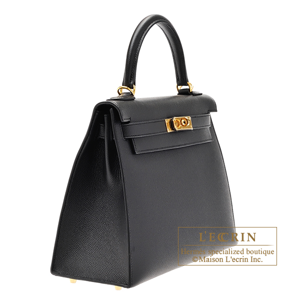 Hermes Kelly Bag Ostrich Leather Gold Hardware In Black