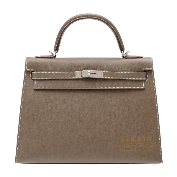 Hermes　Kelly bag 32　Sellier　Etoupe grey　Epsom leather　Silver hardware