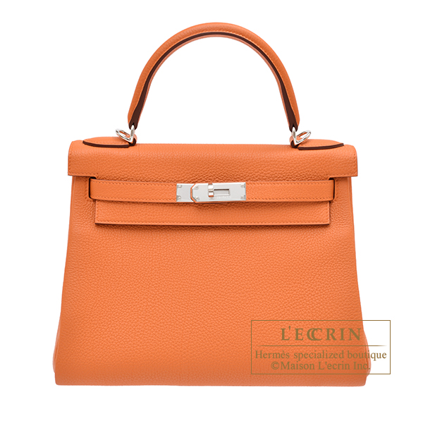 Hermes　Kelly bag 28　Retourne　Orange　Togo leather　Silver hardware