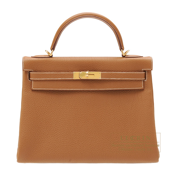 Hermes Kelly bag 32 Retourne Gold Togo leather Gold hardware L